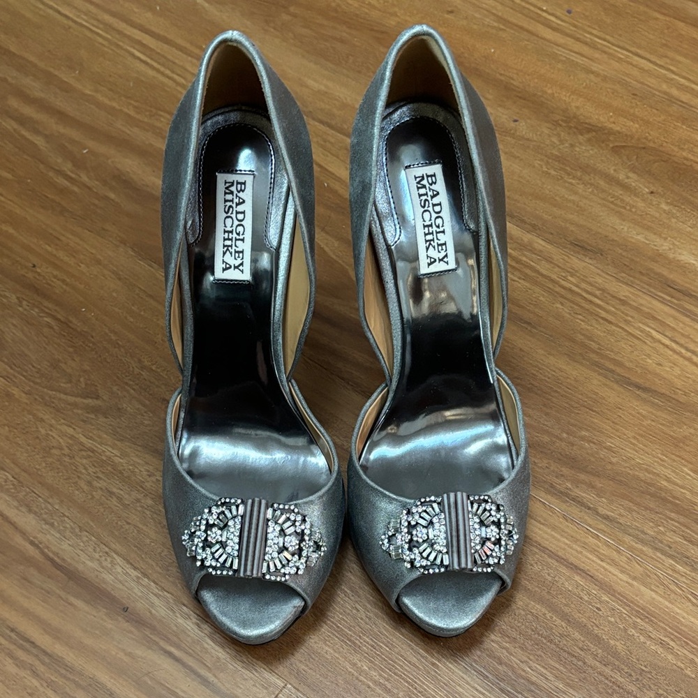 Badgley Mischka Metallic Heels with Crystal Accents